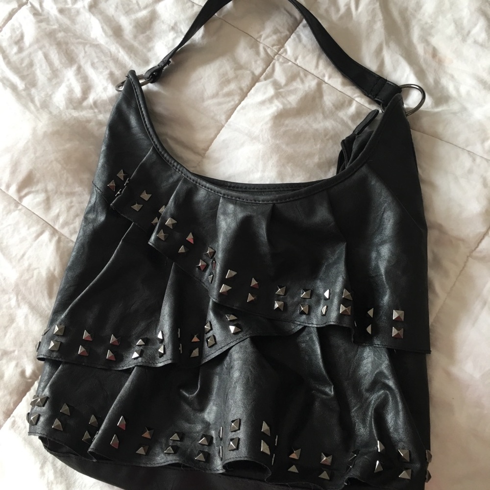 Studded black leather shoulder bag